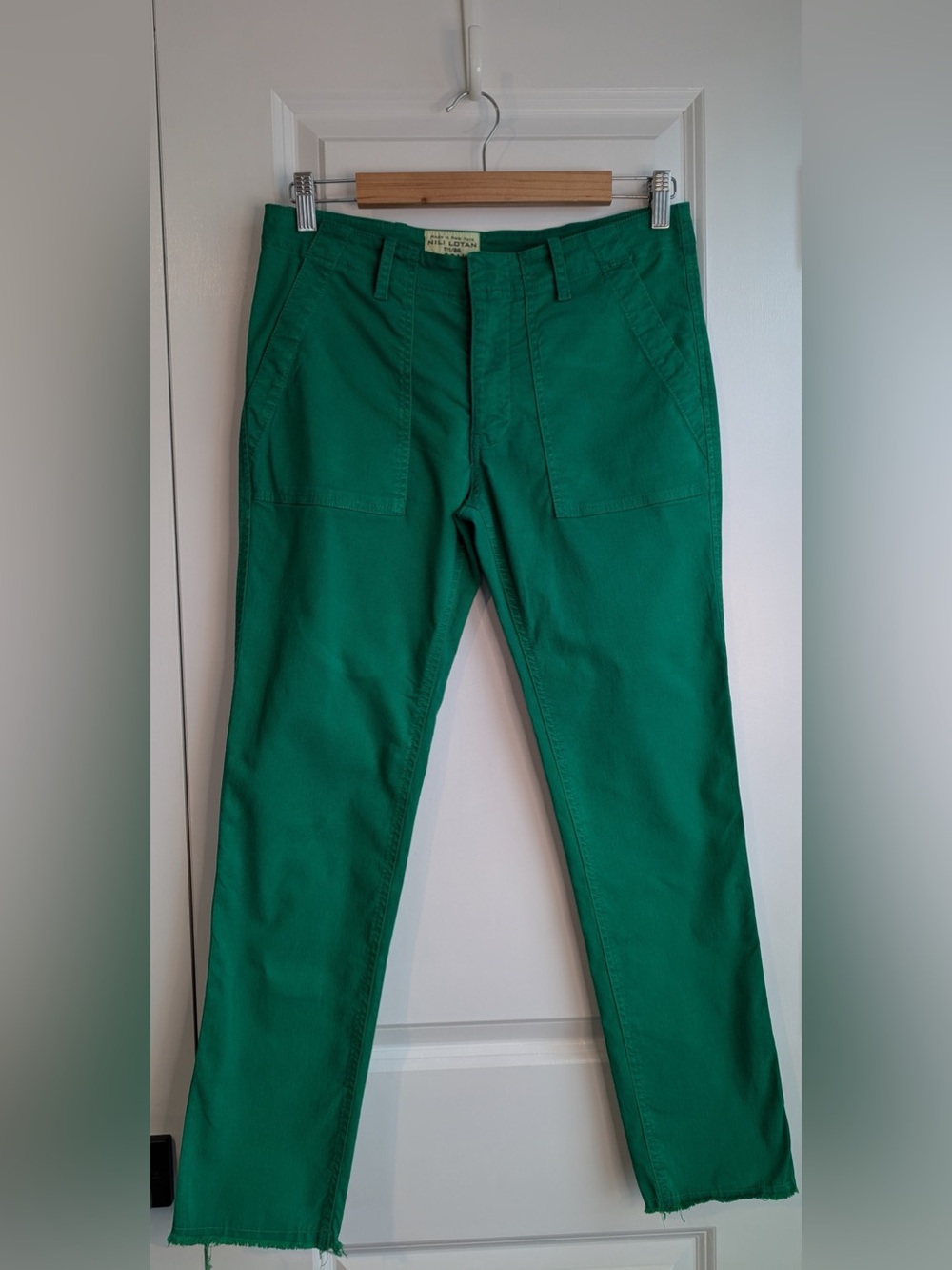 Nili Lotan 111/88 80NL Stretch Slim Ankle Raw Hem Chino Pants in Green Size 2
